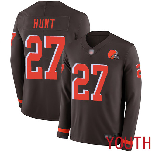 Cleveland Browns Kareem Hunt Youth Brown Limited Jersey 27 NFL Football Therma Long Sleeve